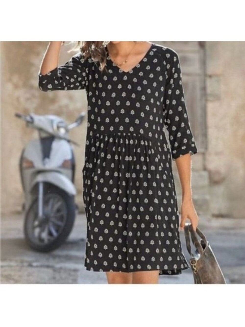 Garnet Hill women’s dress size 10 black and white Ash woodblock print midi